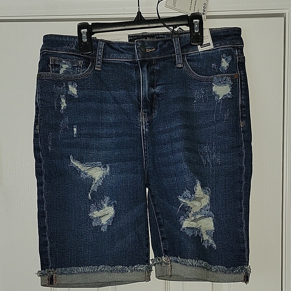 Judy Blue Amaya High Rise Bermuda Distressed Denim Shorts